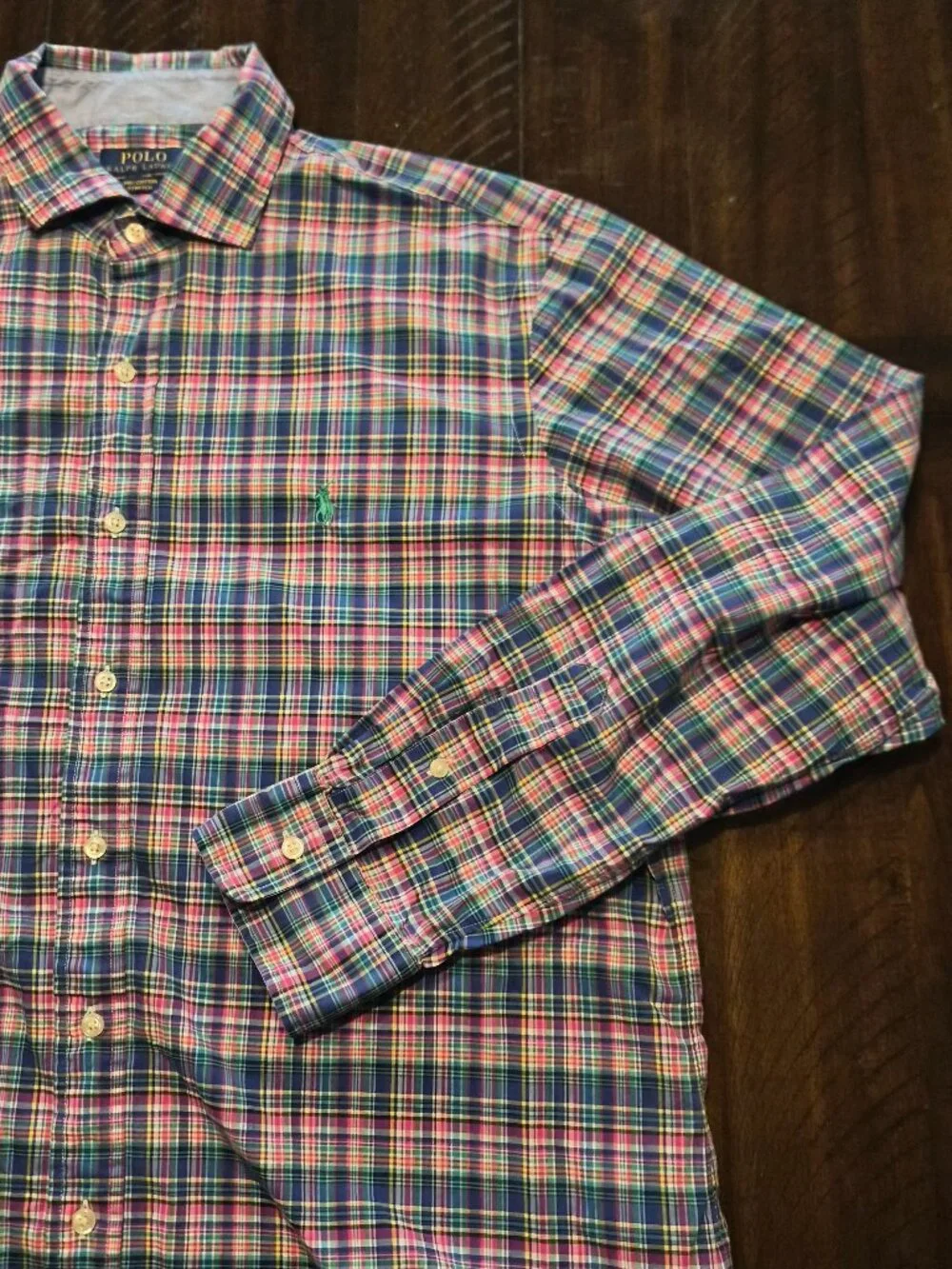 Polo Ralph Lauren Shirt Men Large Check Plaid Long Sleeve Green Pony Logo G810